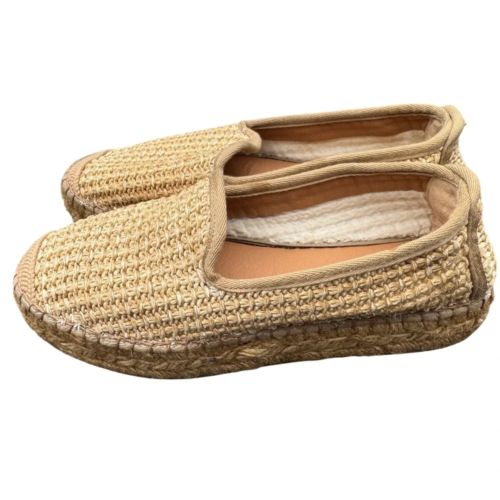 Woven Raffia Espadrille Slip On Shoes Platform‎ 275 Central Size 37 Beige